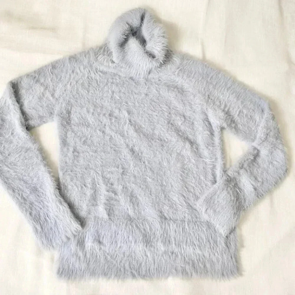 Baby Blue Turtle Neck Shaggy Eyelash Sweater Japan
